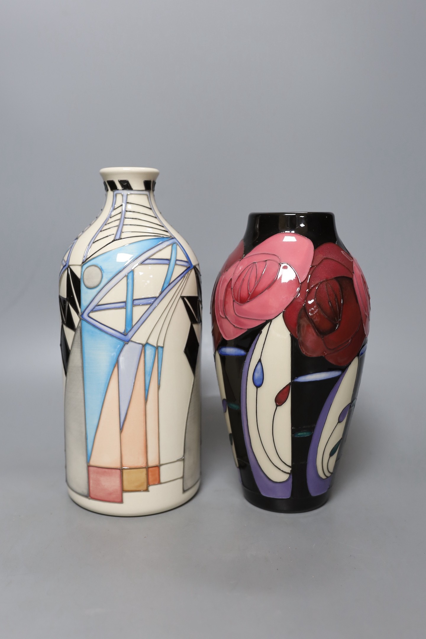 A Moorcroft Mackintosh design vase and a Moorcroft St Pancras Arches of Blue vase, 24cm